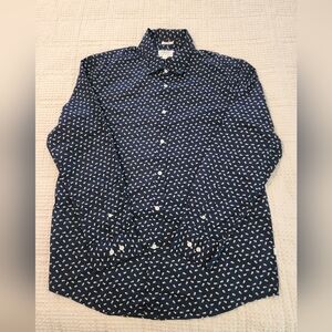 Julian & Mark Men's Navy Blue Patterned Shirt NWOT Cotton Stretch Size XL